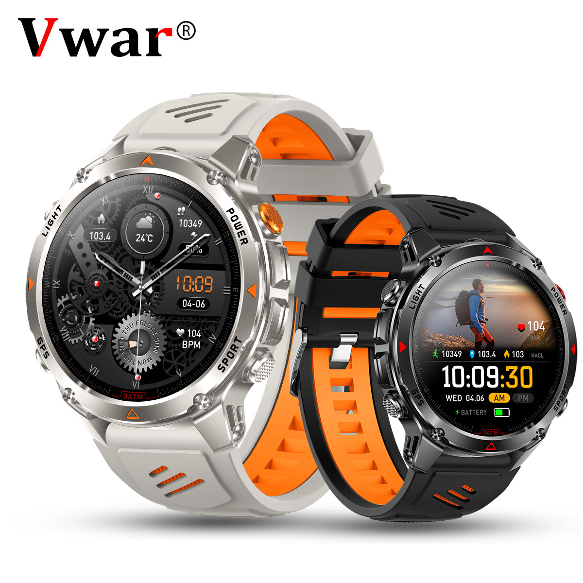 VWAR Tactical GPS Smart Watch-30m Waterproof, LED Flashlight