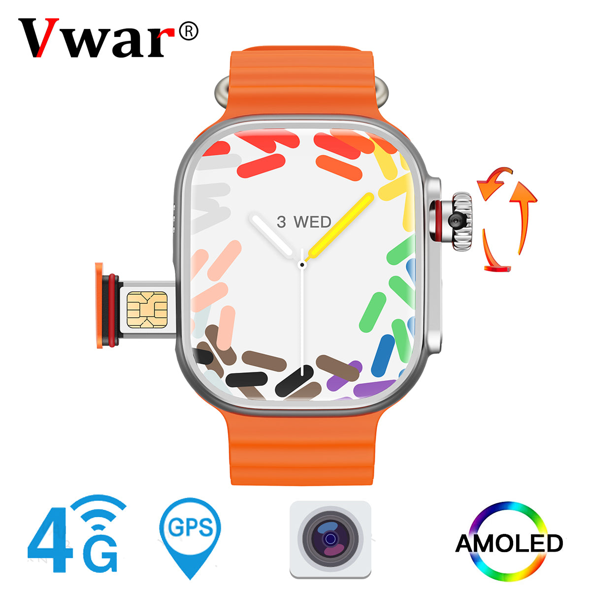 Reloj Android Vwar S9 ULTRA 4G: pantalla AMOLED, cámara retráctil, 2G RAM 32G ROM