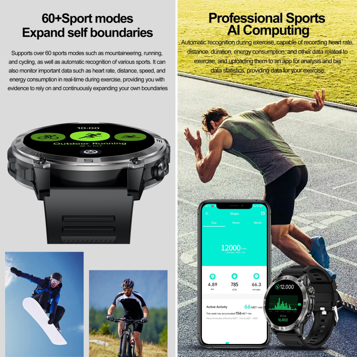VWAR ACE Smart Watch for Men Built-in GPS Compass Altitude| AMOLED Always-on Display| Bluetooth Call
