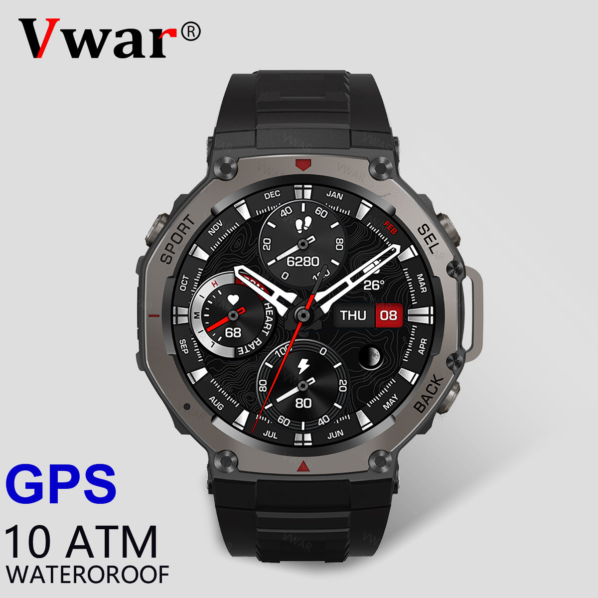 2025 NEW GPS Military Smart Watch 10 ATM Waterproof AMOLED Bluetooth Call vwar