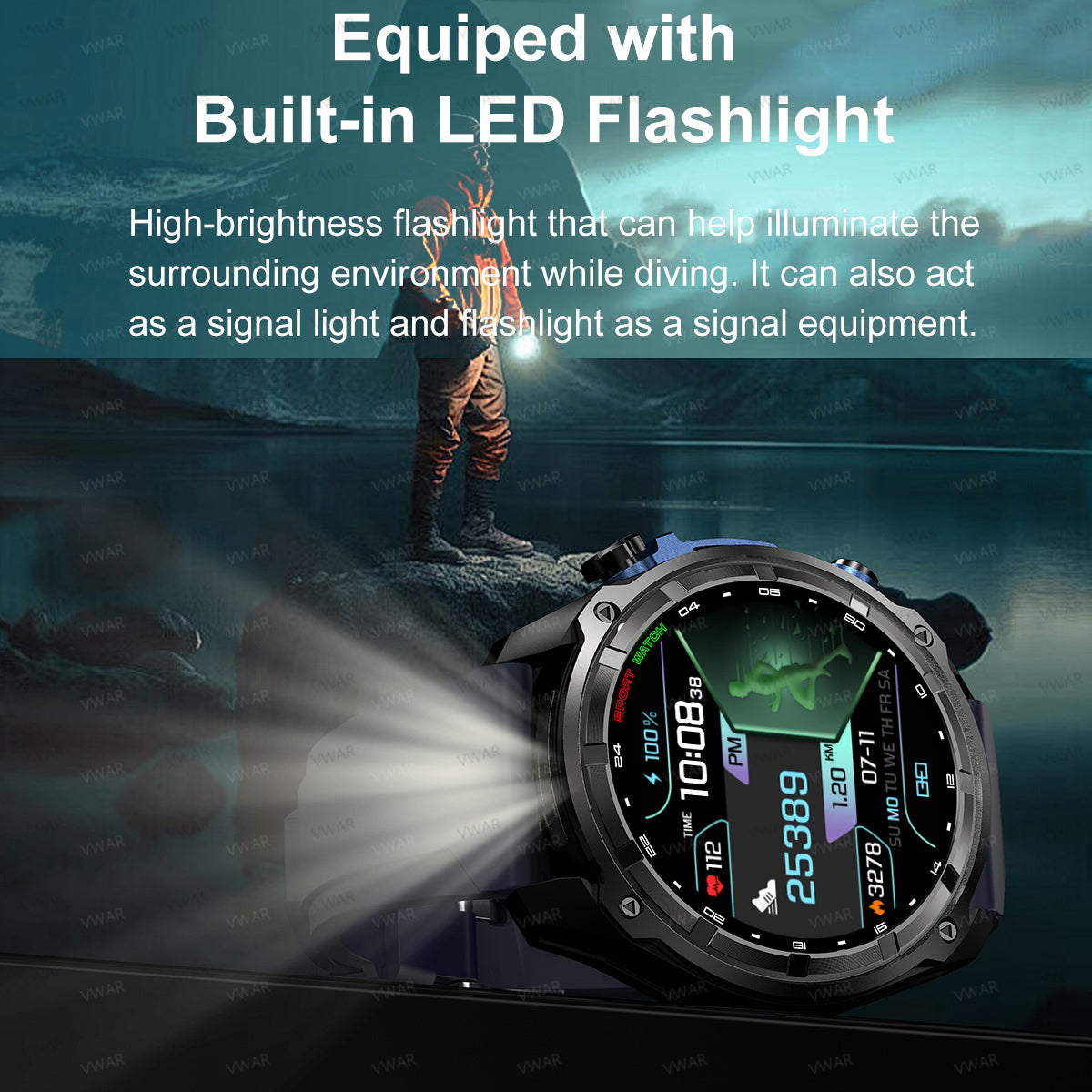 VWAR DT G1 Tactical Smart Watch Built-in GPS Offline Map, 4GB Memory, 3 ATM Waterproof Men Military Watches