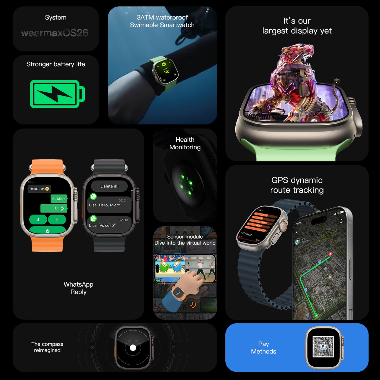 VWAR AI Ultra 5 49mm Smart Watch | WhatsApp Reply, Voice Assistant, ChatGPT, 3ATM Waterproof