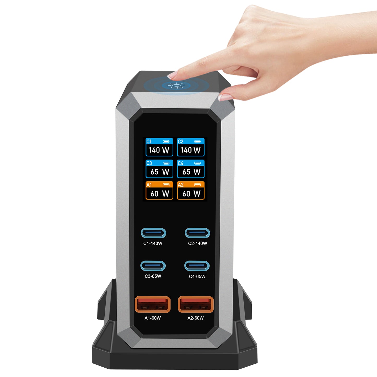 240W Digital GaN Charger PD3.1 140W USB Type C 6 Ports Desktop Fast Charging Station for IPhone Samsung Xiaomi MacBook Laptops