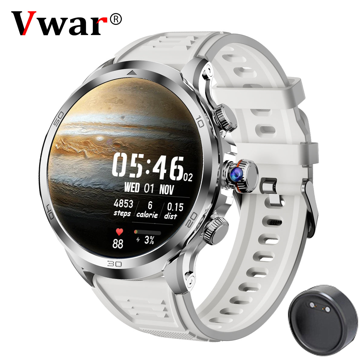 VWAR Core4 Android Smart Watch 1.85 AMOLED 4G GPS NFC HD Camera Silver 3GB RAM 32gb ROM