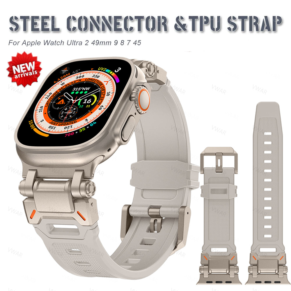 TPU Strap Stainless Steel Adapter Band For Apple Watch Ultra 2 49mm Series 9/8/7/6/S4 45mm 44mm