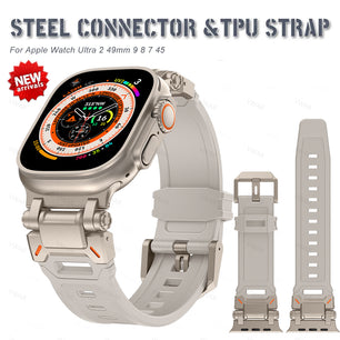 TPU Strap Stainless Steel Adapter Band For Apple Watch Ultra 2 49mm Series 9/8/7/6/S4 45mm 44mm
