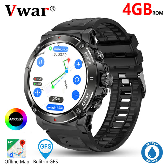 Vwar RUN 2S GPS Smartwatch Built-in GPS & Route Import 4GB ROM Altitude Barometer Compass 1.43'' AMOLED Display Bluetooth Call Military Smart Watch