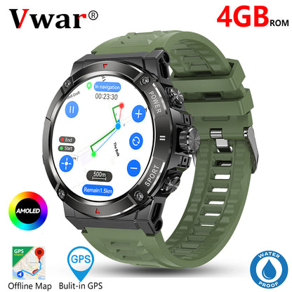 Vwar RUN 2S GPS Smartwatch Built-in GPS & Route Import 4GB ROM Altitude Barometer Compass 1.43'' AMOLED Display Bluetooth Call Military Smart Watch