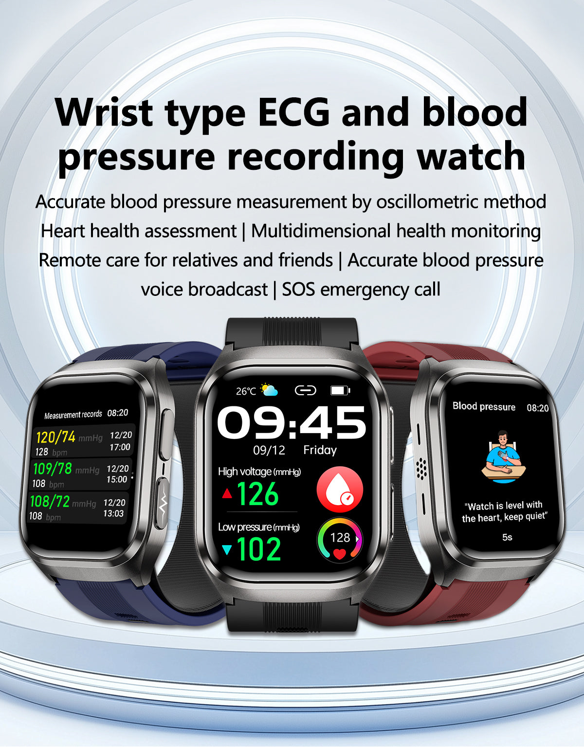 VWAR D2 Pro Medical Grade Smart Watch Air Pump Air Bag Blood Pressure Monitor ECG Non-invasive Blood Sugar Heart Rate Uric Acid Elder Watch for Huawei IOS Phone