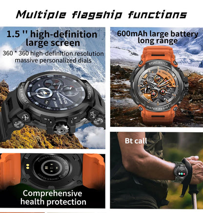 Durable Military Smart Watch Sports 600mAh Battery Bluetooth Call