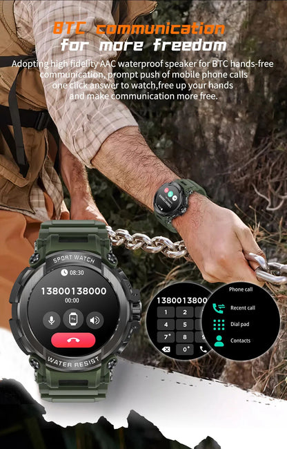 Durable Military Smart Watch Sports 600mAh Battery Bluetooth Call