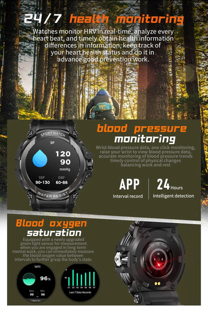 Durable Military Smart Watch Sports 600mAh Battery Bluetooth Call