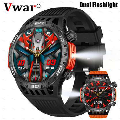 VWAR Smart Watch Dual Flashlight Compass Outdoor Sport Fitness Tracker SpO2 IP68 Waterproof