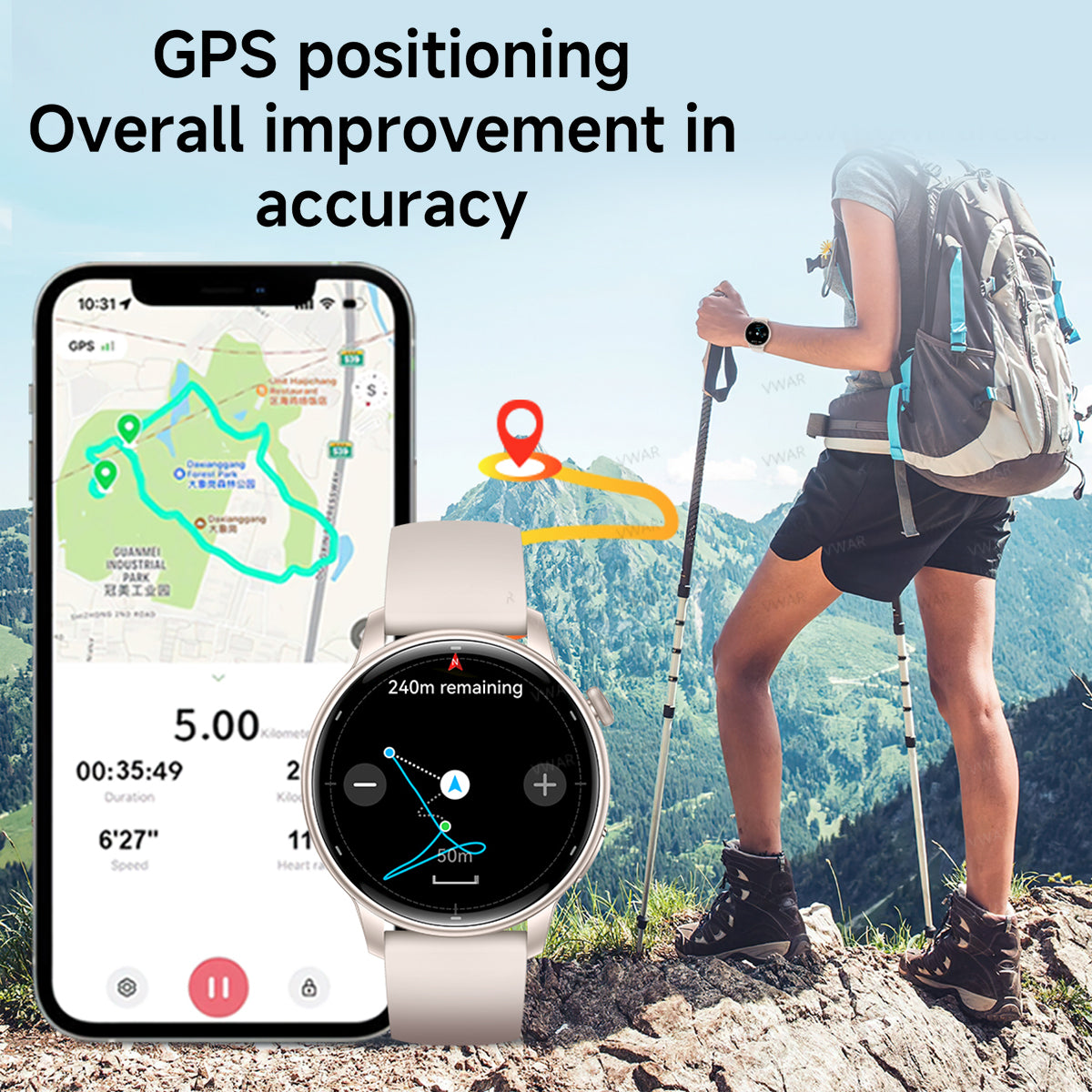 Vwar Lily 2 Women Smart Watch Built-in GPS 1.32" AMOLED Screen 30m Waterproof Bluetooth Call Fitness Watches