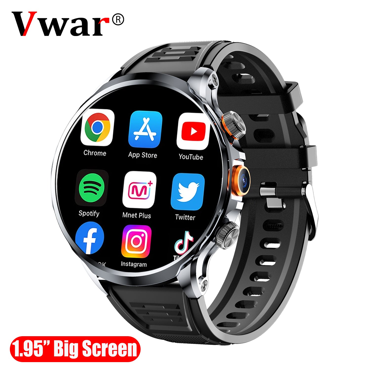 Vwar Core3 Android Smart Watch 4G LTE 1.95" Big Screen with SIM Slot Camera WIFI GPS