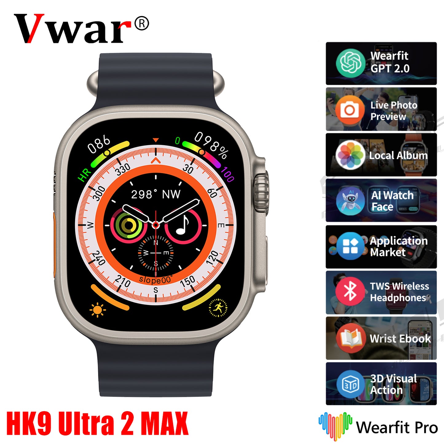 HK9 Ultra 2 MAX Smart Watch support Live Photos Preview- 2024 NEW- by VWAR