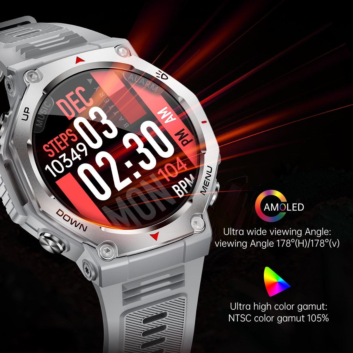 VWAR T-Rex Smart Watch with Flashlight & UV Light 5ATM Waterproof Bluetooth Call
