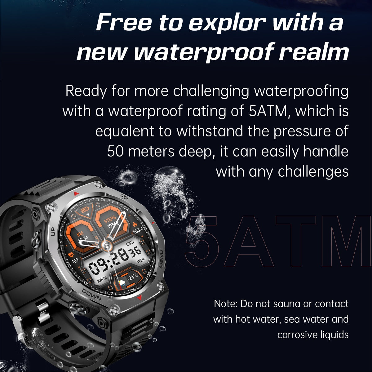 VWAR T-Rex Smart Watch with Flashlight & UV Light 5ATM Waterproof Bluetooth Call