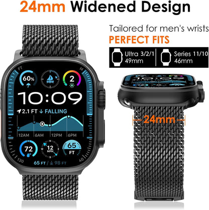 Stainless Steel Milanese Mesh Strap For Apple Watch Ultra 3 2 49mm Series 11 10 9 8 SE 46mm Parachute-style Buckle