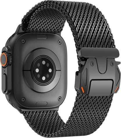 Stainless Steel Milanese Mesh Strap For Apple Watch Ultra 3 2 49mm Series 11 10 9 8 SE 46mm Parachute-style Buckle