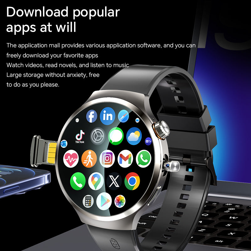 VWAR Core5 4G LTE Smart Watch- Android 13/Bluetooth Dual System, Dual Camera, 1.75" AMOLED Screen