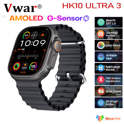 VWAR HK10 ULTRA 3 Smartwatch – 2.02" AMOLED Display, G-Sensor, 1GB ROM, AI Features