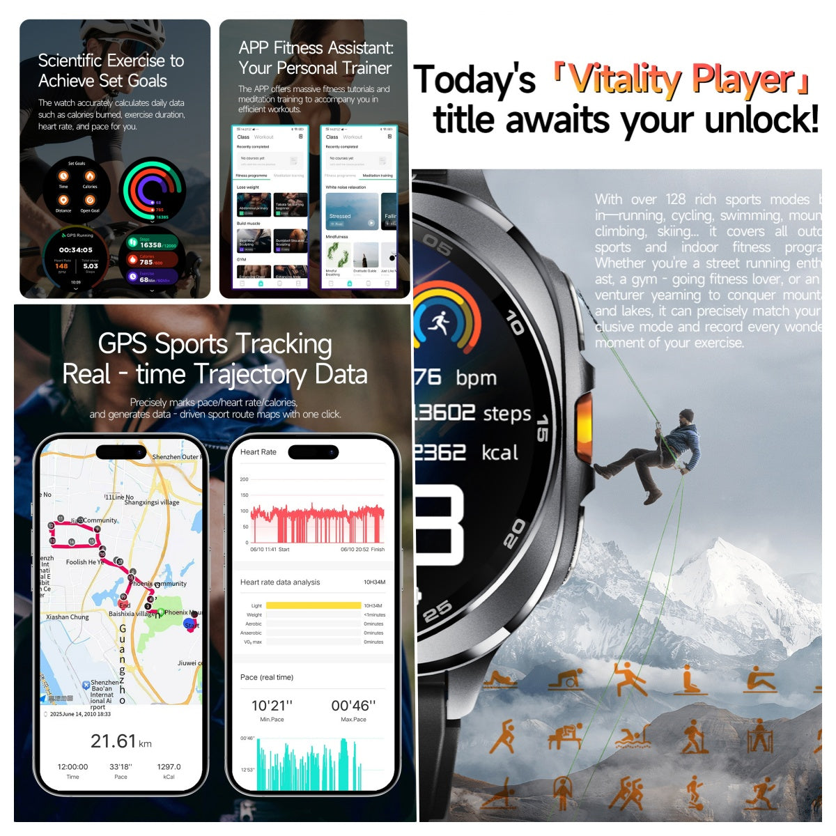 VWAR U8 Ultra Smart Watch Built-in GPS Flashlight 3ATM Waterproof for Samsung IOS
