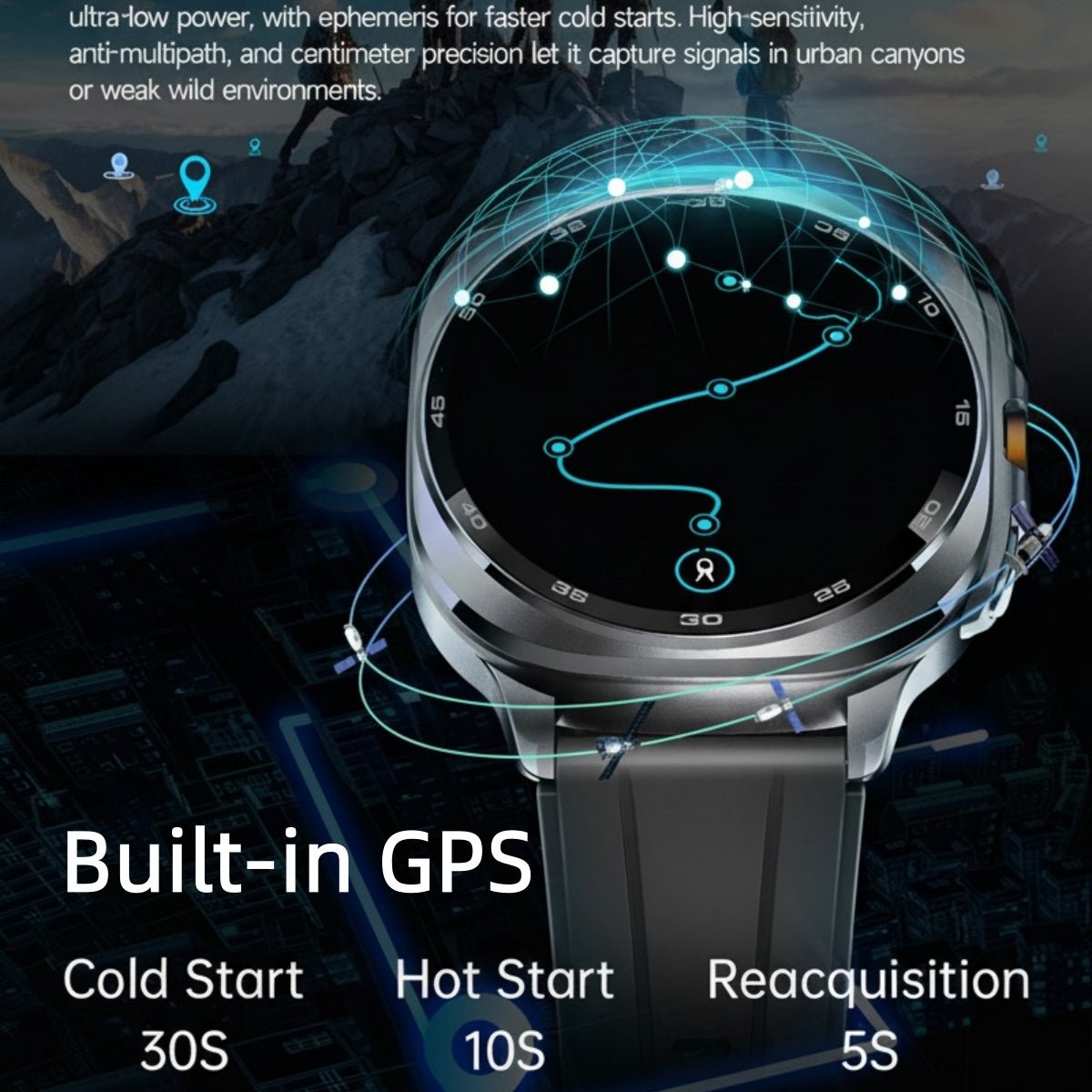 VWAR U8 Ultra Smart Watch Built-in GPS Flashlight 3ATM Waterproof for Samsung IOS