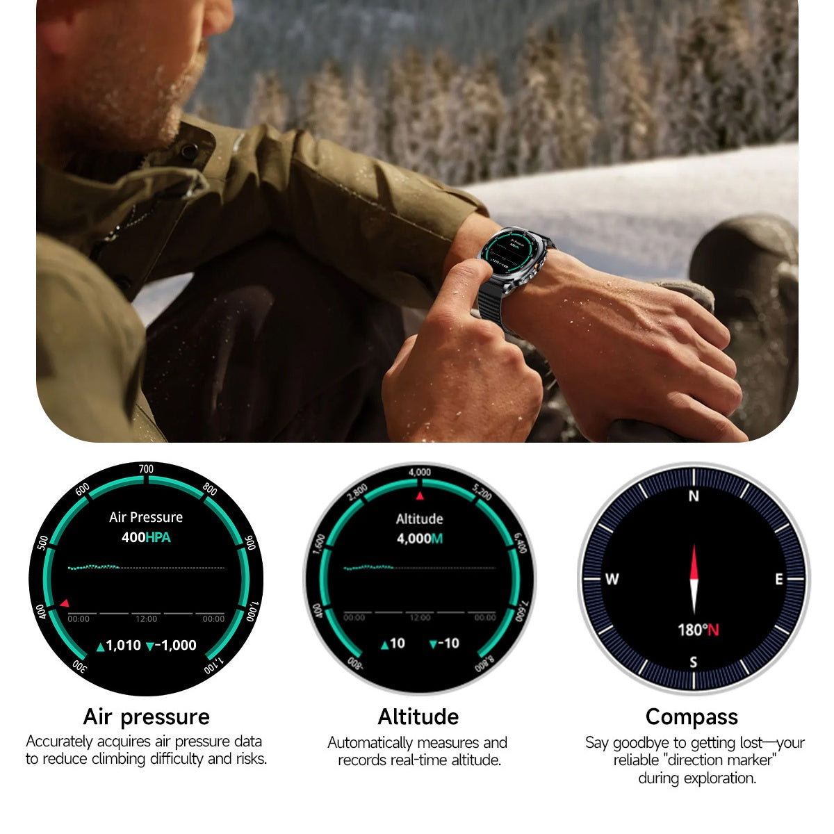 VWAR U8 Ultra Smart Watch Built-in GPS Flashlight 3ATM Waterproof for Samsung IOS