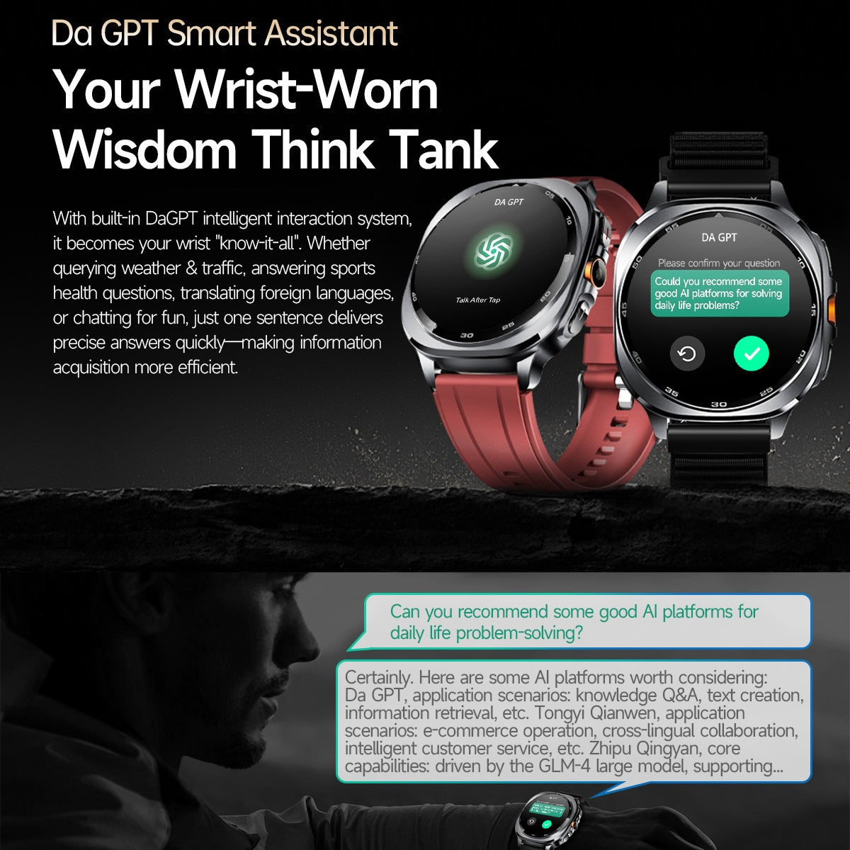 VWAR U8 Ultra Smart Watch Built-in GPS Flashlight 3ATM Waterproof for Samsung IOS