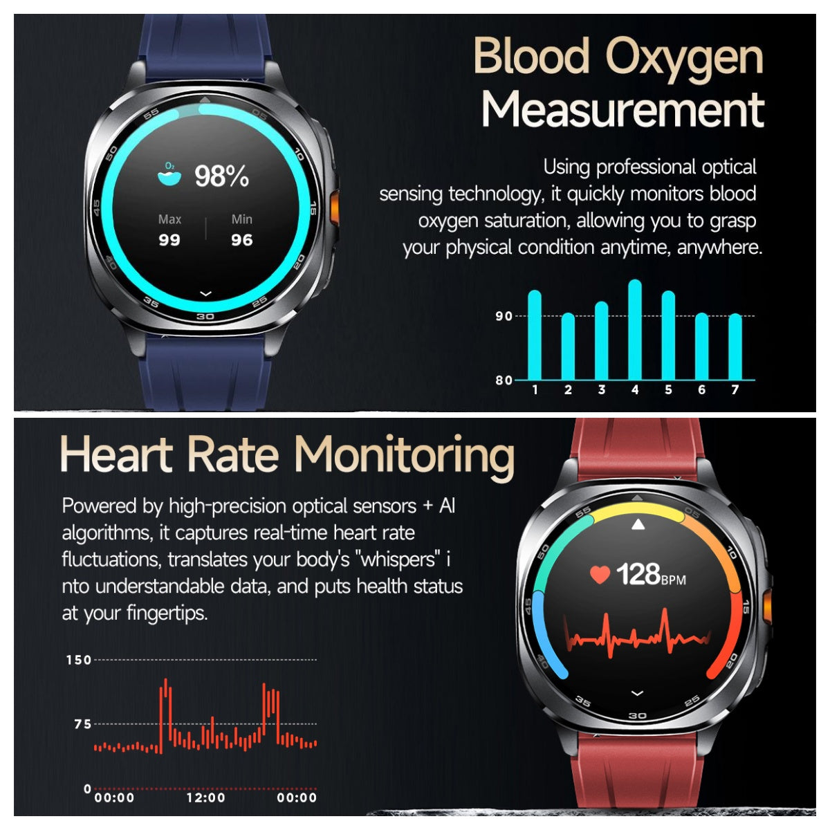 VWAR U8 Ultra Smart Watch Built-in GPS Flashlight 3ATM Waterproof for Samsung IOS