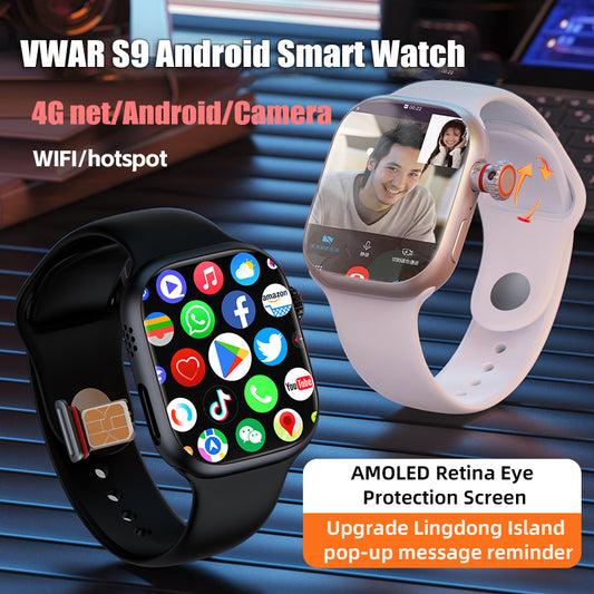 VWAR S9 4G Android Smart Watch- 1000nits AMOLED Always-on Screen, 190° Retractable camera, 2G RAM 32G ROM