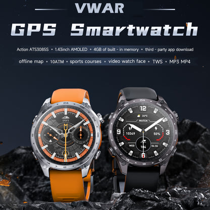 VWAR Alpha Ultra GPS Smart Watch Built-in Offline Map, 10 ATM Waterproof, 4GB Storage