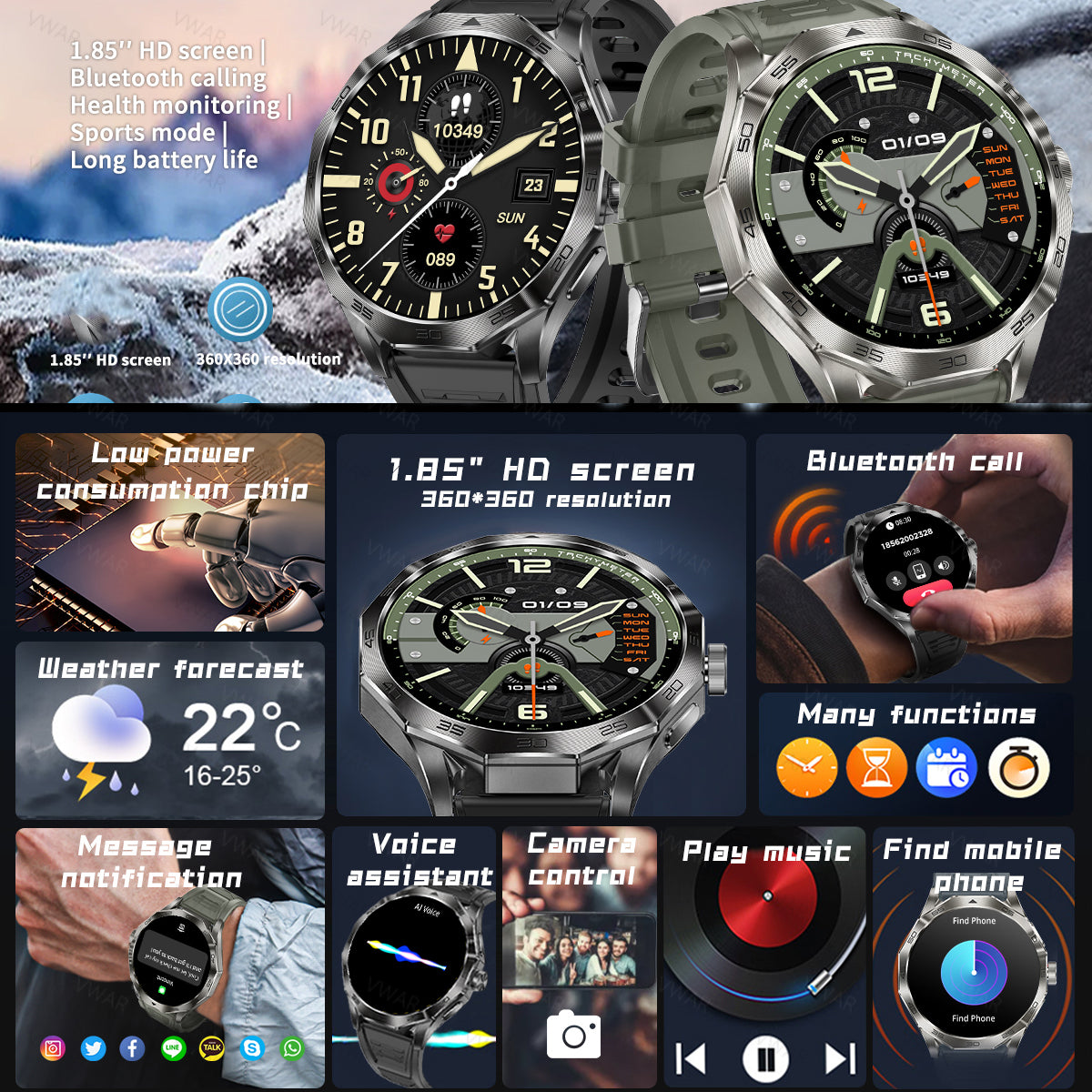 VWAR GT5 MAX Smart Watch 1.85inch Big Screen 710mAH Battery for Huawei IOS