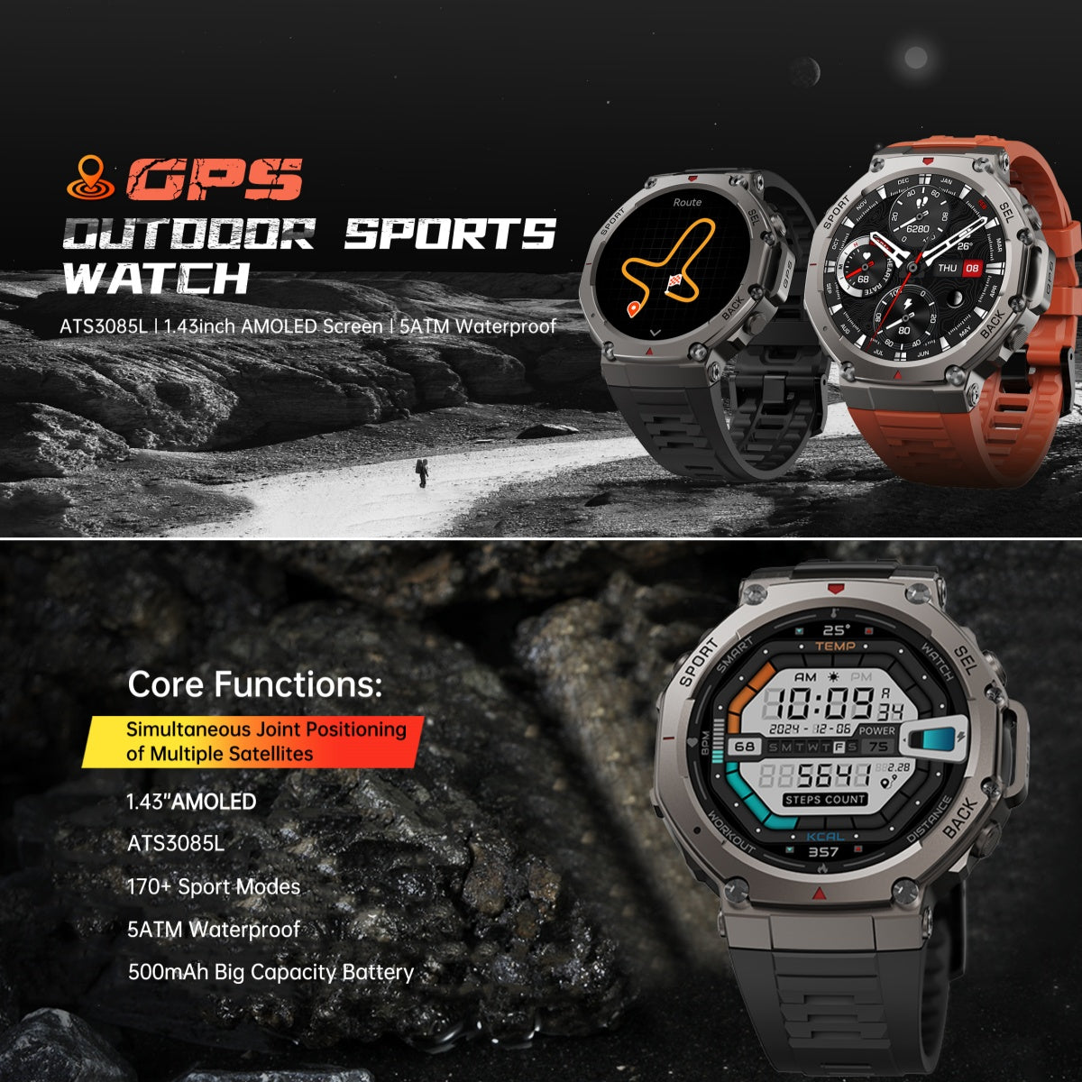 2025 NEW GPS Military Smart Watch 5 ATM Waterproof Built-in Dual-band GNSS Compass 170 Sport Modes Smartwatch