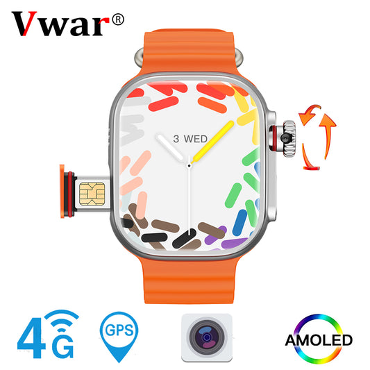 VWAR S9 ULTRA 4G Android Smart Watch- AMOLED Screen, Retractable camera, 4G+64G/ 2G RAM 32G ROM