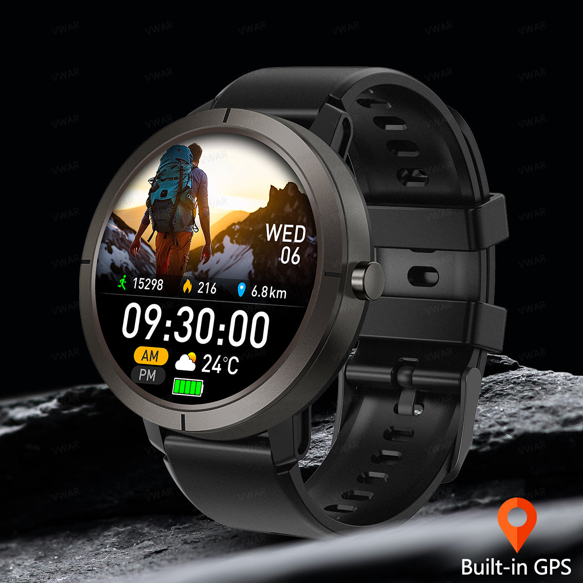 VWAR RUN2 GPS Smart Watch  for Women Men 5 ATM IP69K Waterproof Built-in Compass Barometric Altimeter