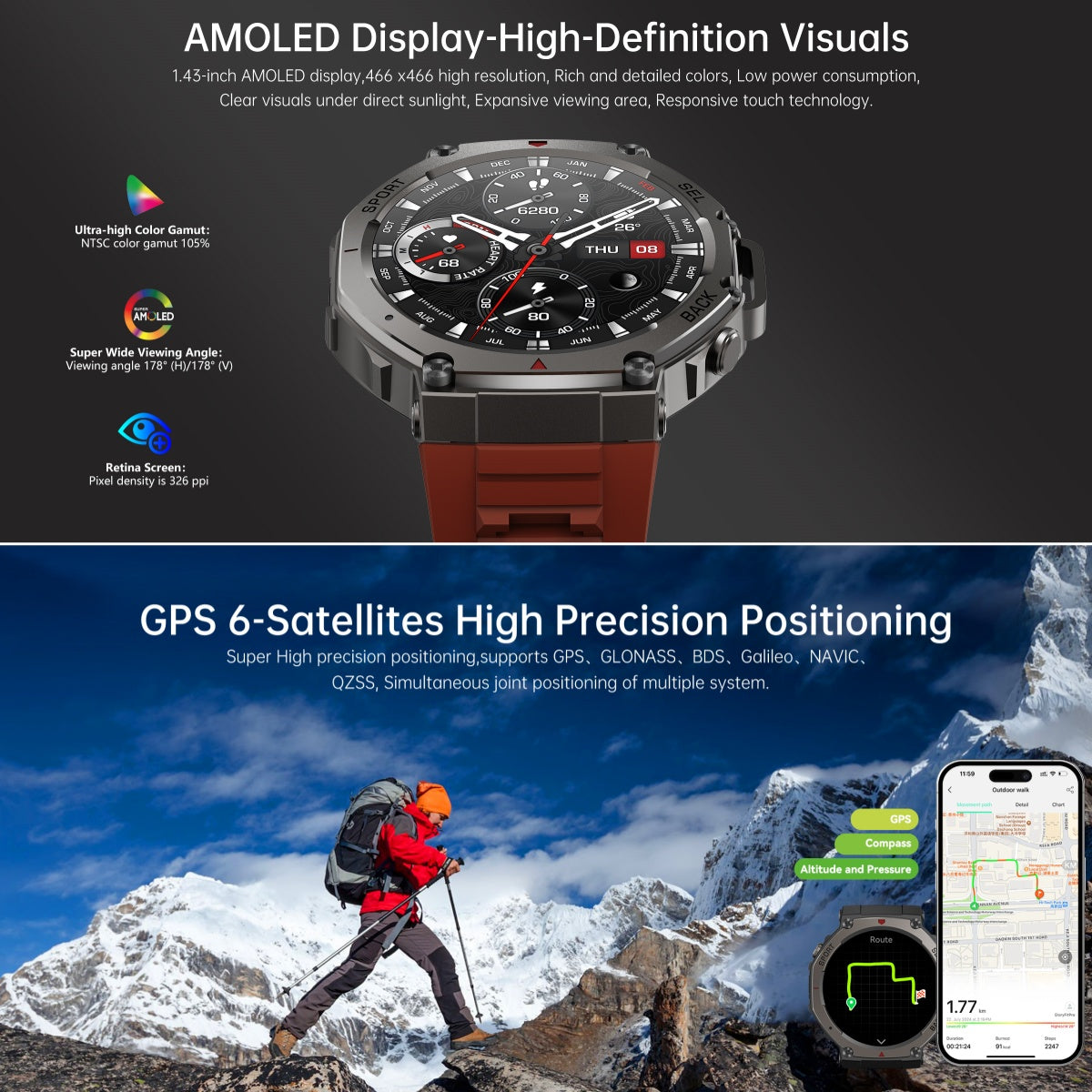 2025 NEW GPS Military Smart Watch 5 ATM Waterproof Built-in Dual-band GNSS Compass 170 Sport Modes Smartwatch