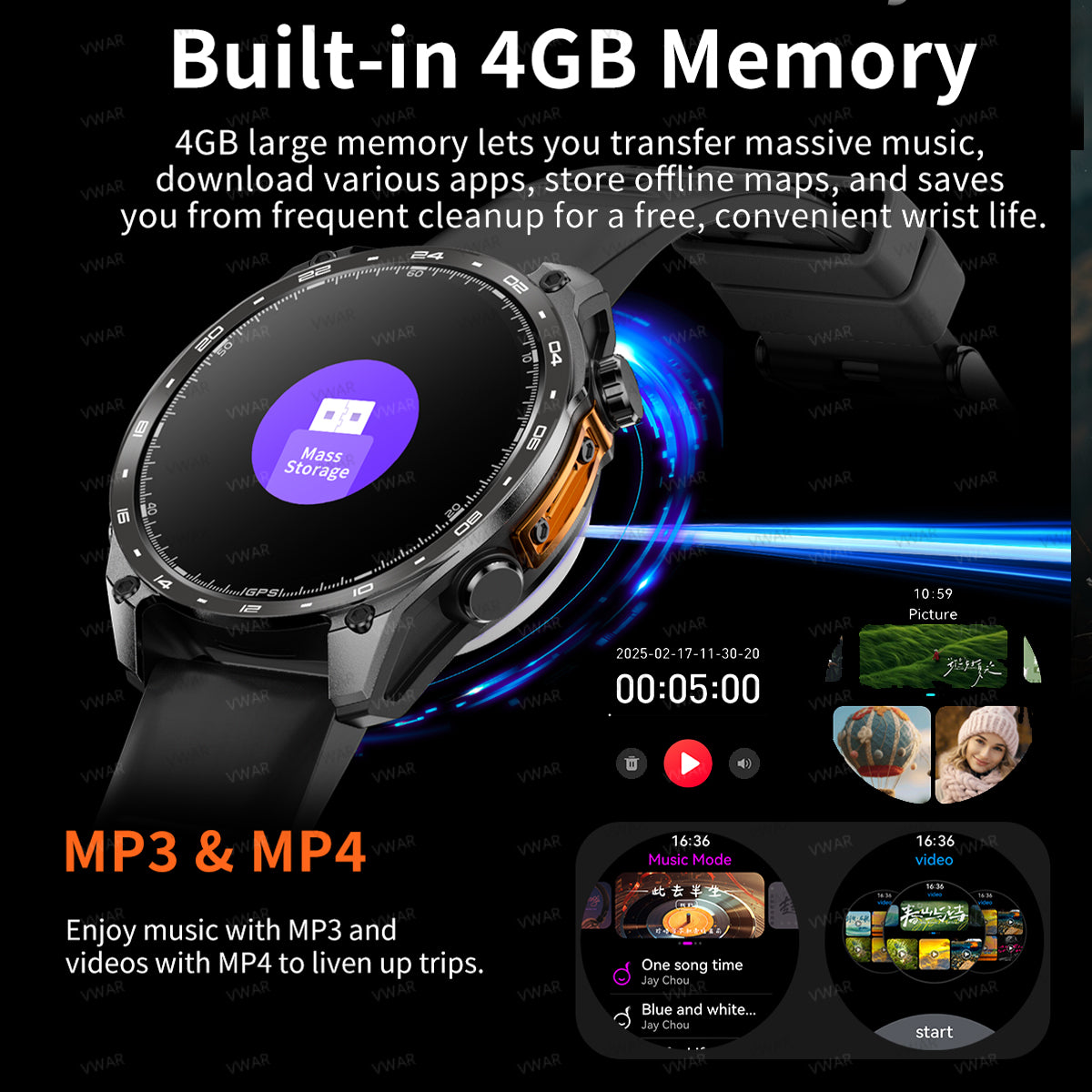 VWAR Alpha Ultra GPS Smart Watch Built-in Offline Map, 10 ATM Waterproof, 4GB Storage
