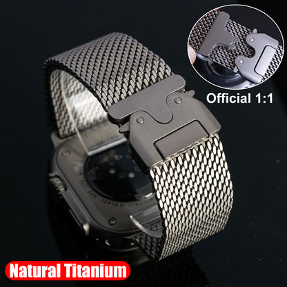 100% pure Titanium Milanese Loop Strap for Apple Watch Ultra 3/2 49mm Series 11 10 46mm Natural Titanium Band