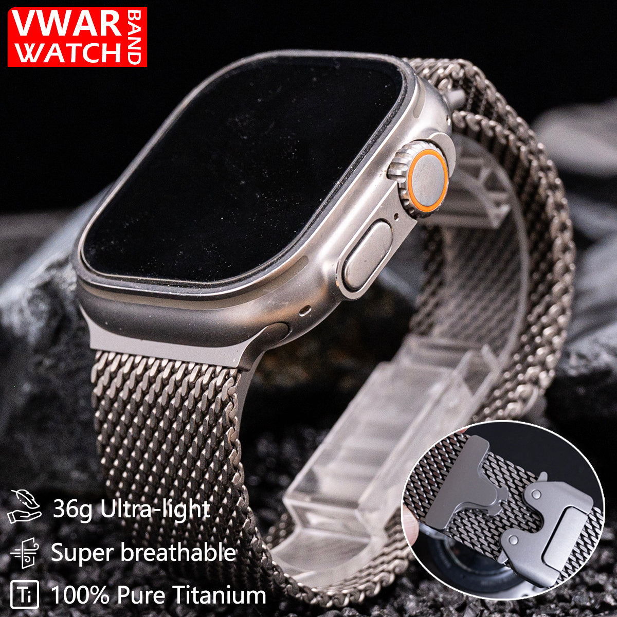 100% pure Titanium Milanese Loop Strap for Apple Watch Ultra