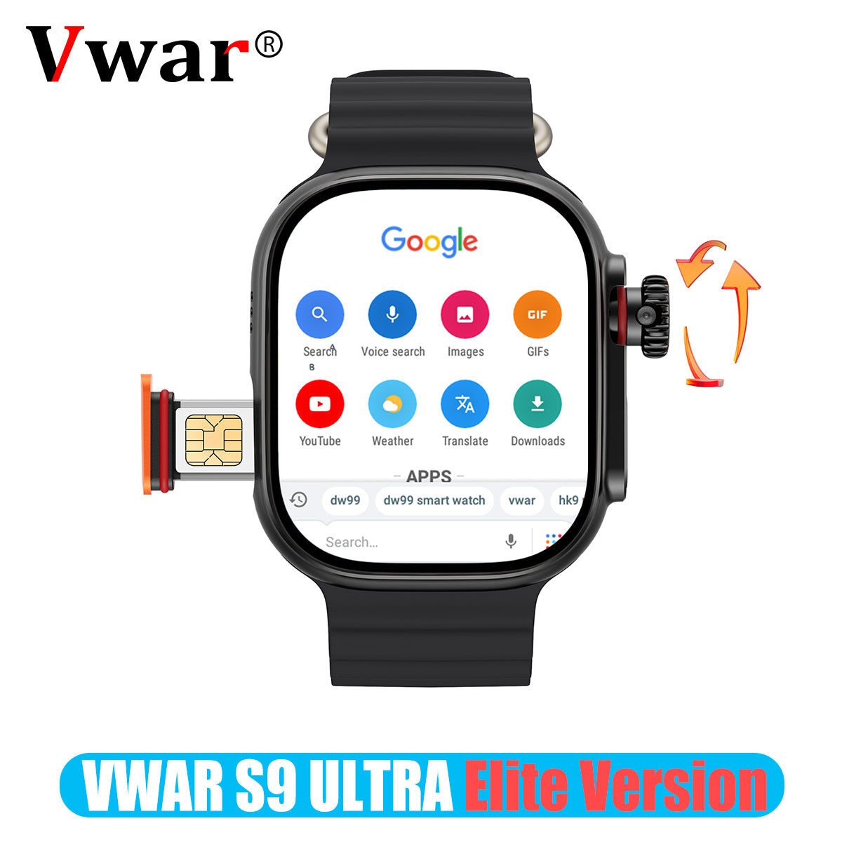 VWAR S9 ULTRA 4G Android Smart Watch – AMOLED-Bildschirm, einziehbare Kamera, 4G+64G/2G RAM 32G ROM