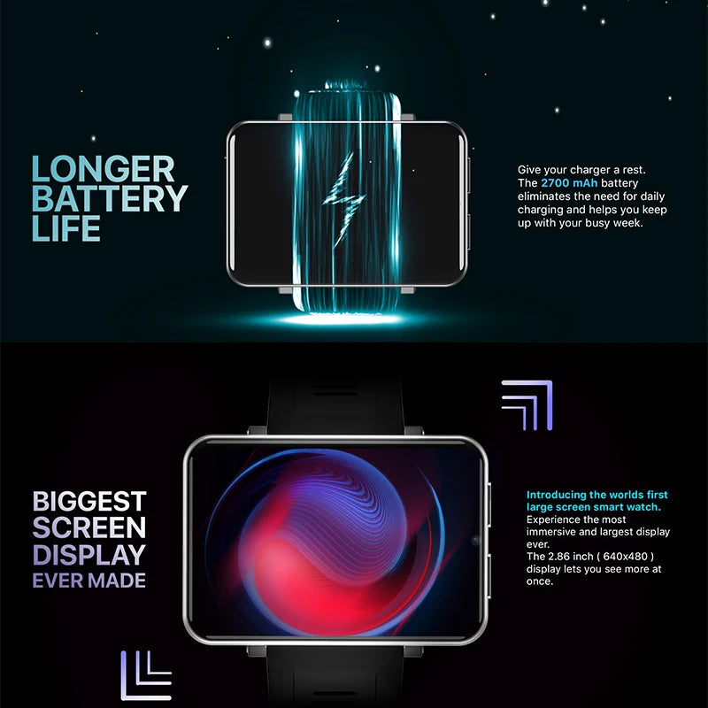 VWAR Pace1 4G Smart Watch 2.86" IPS 3GB /32GB MTK6739 Quad Core Android 7.1 2700mAh Battery IP67 Waterproof GPS