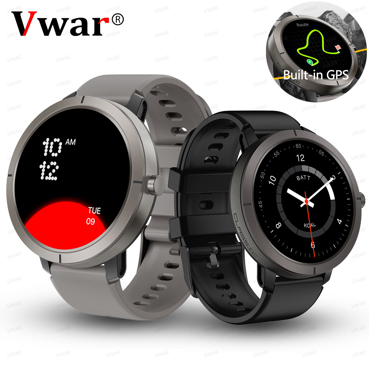 VWAR RUN2 GPS Smart Watch  for Women Men 5 ATM IP69K Waterproof Built-in Compass Barometric Altimeter