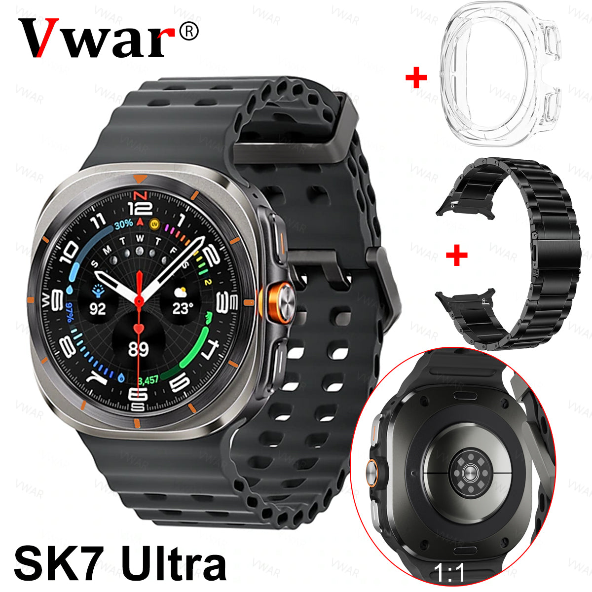 VWAR SK7 Ultra Smart Watch 1:1 47mm Real Screws Wireless Charger Bluetooth Call for Samsung IOS