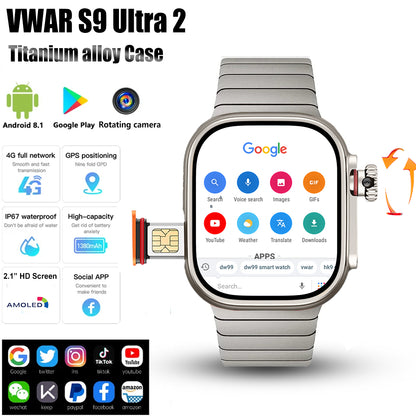 VWAR S9 Ultra 2 Android Smartwatch- Titanium alloy case with Camera, 4G Network, AMOLED Screen