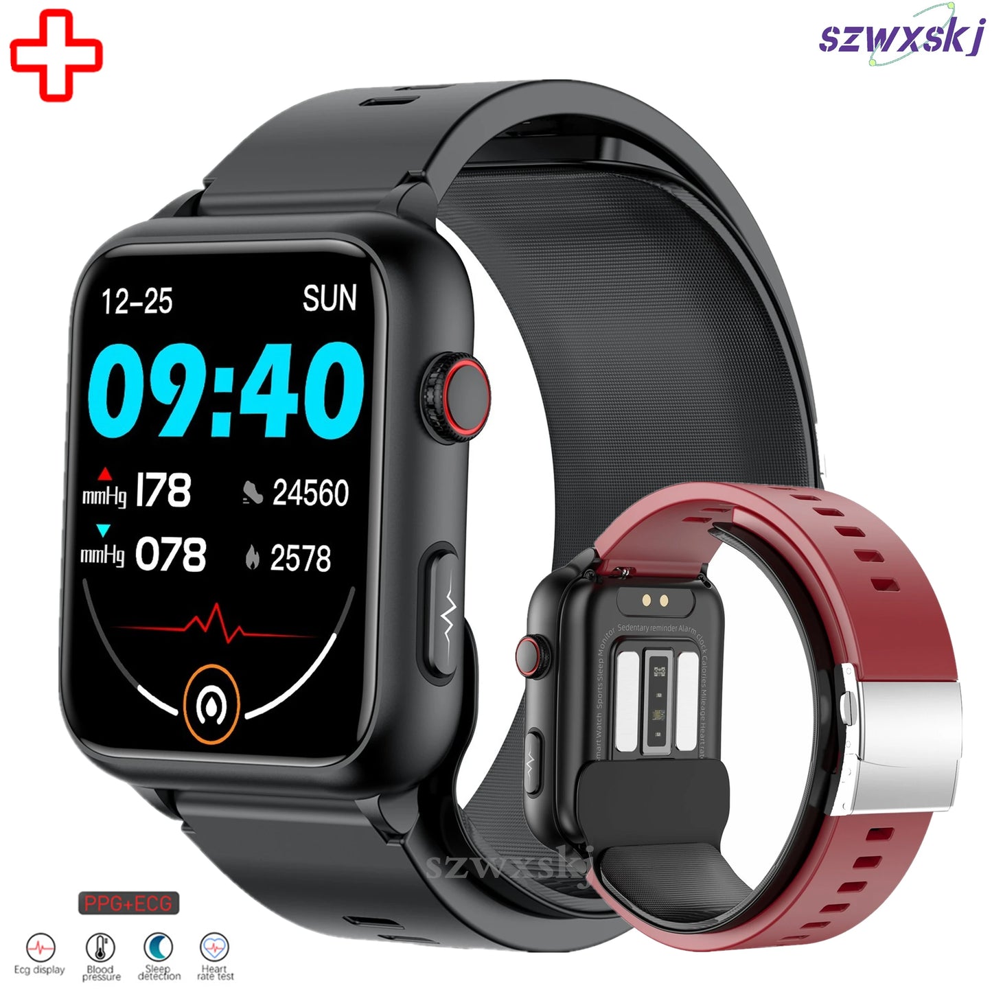 Medical Grade Smart Watch Air Pump Air Bag Blood Pressure Monitor ECG Non-invasive Blood Sugar Heart Rate Uric Acid Elder Watch