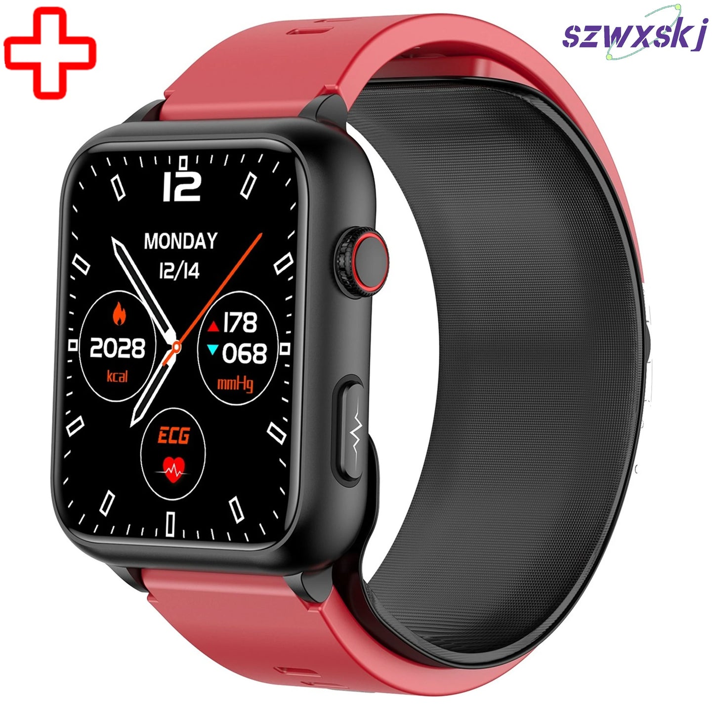 Medical Grade Smart Watch Air Pump Air Bag Blood Pressure Monitor ECG Non-invasive Blood Sugar Heart Rate Uric Acid Elder Watch