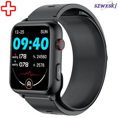 Medical Grade Smart Watch Air Pump Air Bag Blood Pressure Monitor ECG Non-invasive Blood Sugar Heart Rate Uric Acid Elder Watch