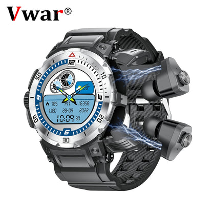 VWAR TWS Tactical Rugged Smart Watch  Bluetooth Call IP68 Waterpoof 100+ Sports Modes Heart Rate Blood Oxygen Monitor